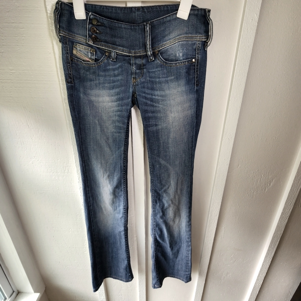 Diesel Womens Blue Faded Flare Jeans